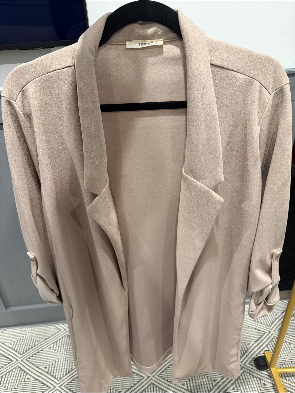 Taupe Open-Front Lightweight Blazer Jacket